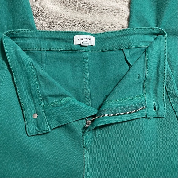 ANNIEWEAR Wide Leg Stretch High Waist Denim Pants GREEN - Picture 8 of 9